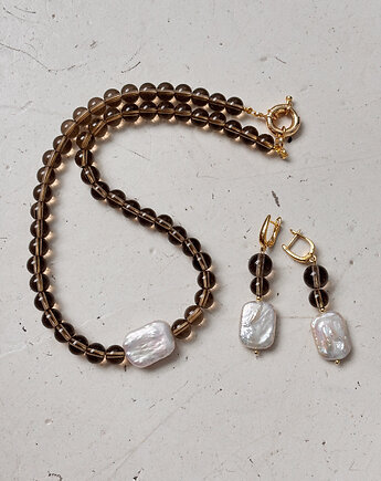 Naszyjnik Kwarc Dymny z perłą, Chmolowska Jewellery