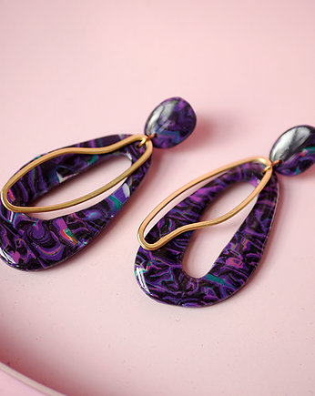 KOLCZYKI wiszące violet marble złoto, MODELINOVA