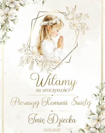 Plakat powitalny na komunię Pierwsza Komunia Święta Personalizowany  P951, TamTamTu