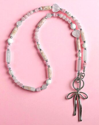 Naszyjnik pinky pink : różowy naszyjnik z kokardką, kaktusia