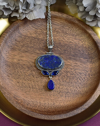 Posrebrzany ozdobny wisiorek z lapisem lazuli i tanzanitem #617, Spirit Of Copper