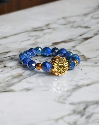 Pierścionek :: lapis lazuli i złoty hematyt, kaktusia