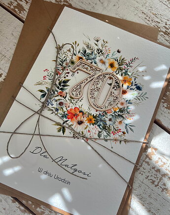 Wyjątkowa personalizowana kartka ręcznie robiona na 70 urodziny, pomysł na pr, sorte