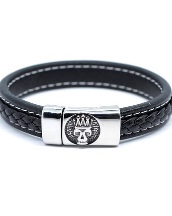 Bransoleta męska czarna z czaszka w koronie, Kociokwik Jewelry