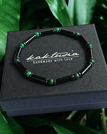 MALACHIT, onyks :: MIŁOŚĆ, ZMIANY, SIŁA : delikatna bransoletka, kaktusia