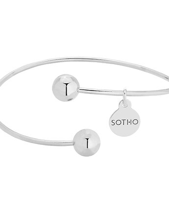Srebrna sztywna bransoletka z kuleczkami, SOTHO