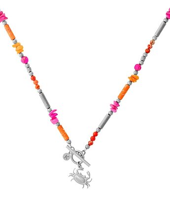 Długi naszyjnik Pink & Orange - Srebrna stal szlachetna, Kulka Bransoletki