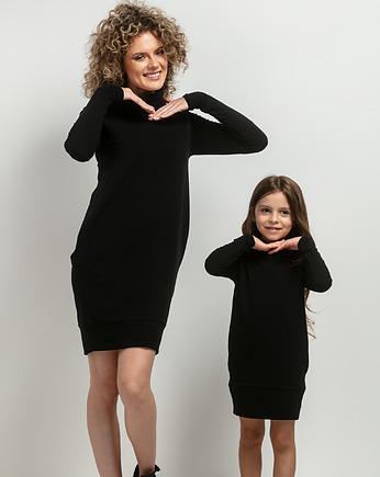 Komplet sukienek z kominem i kieszeniami dla mamy i córki, model 37, czarny, mala bajka