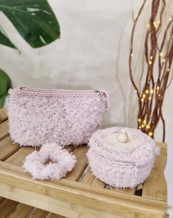 Zestaw prezentowy pod choinkę - kosmetyczka, gumka i szkatułka - pudrowy, Damariz