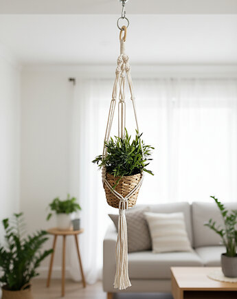 Makrama kwietnik ecru kwietnik ze sznurka, Barwny Zakątek