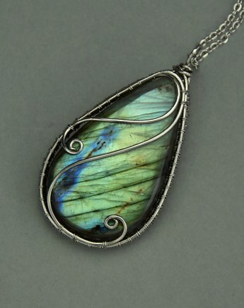 Duży wisior labradoryt wire wrapping, Agata Rozanska