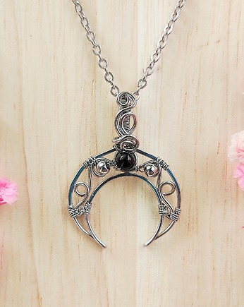 Naszyjnik Lunula Onyks stal chirurgiczna wisiorek handmade, byNostawen