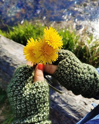Mitenki bawełna merino COSY oliwkowe, sploteka
