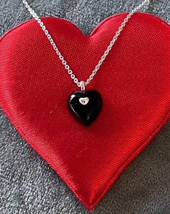 Dwa serca - naszyjnik srebrny pr. 925 serce z onyksu magiczne dla niej., Ade Art