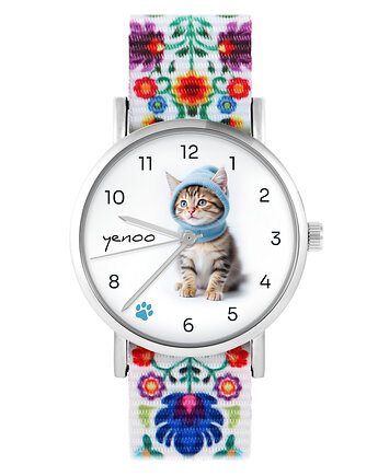 Zegarek - Kotek - folk biały, nylonowy, yenoo