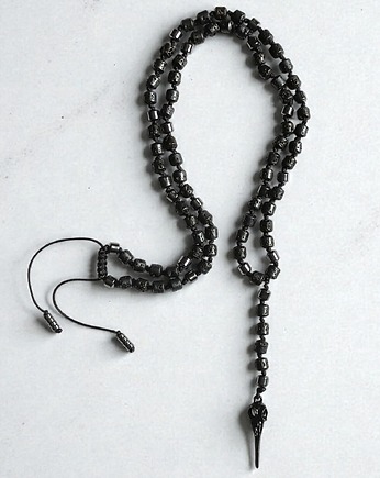 PTASZOR : supełkowany naszyjnik męski : lawa, HEMATYT, kaktusia