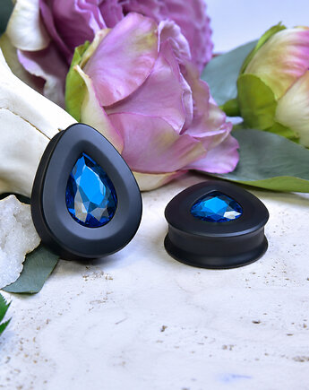 Tunele do uszu łezki 10-100mm ze szklanym kryształkiem #021 Blue Zircon, Spirit Of Copper