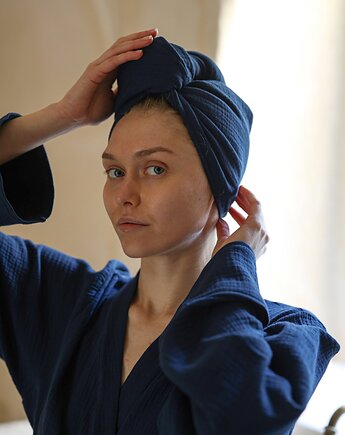 Muślinowy turban na włosy granatowy, Mune