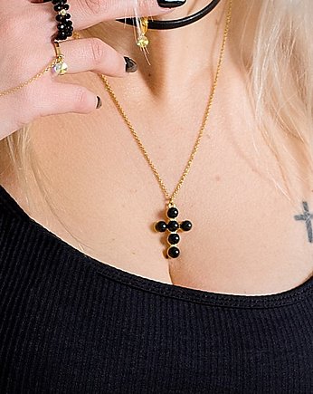 Łańcuszek z krzyżem z perłami Black Pearl, AFRODITTE COLLECTION