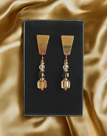 Kolczyki DOBROBYT - cytryn, kwarc dymny, kryształ górski - okazałe, kaktusia