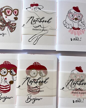 Zestaw mini  notesów  -  Francuskie pieski, Mint In Paper