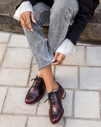 SZNUROWANE JAZZÓWKI - SKÓRA NATURALNA - MODEL 246 - KOLOR CZARNO-CZERWONY, Zapato