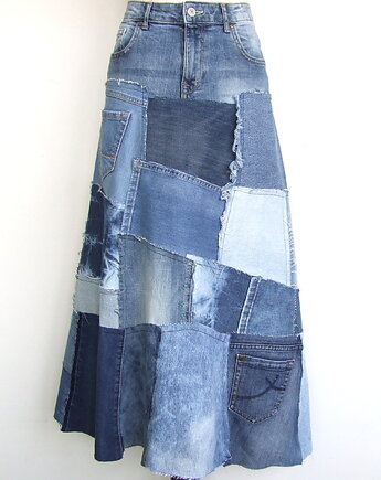 Długa patchworkowa nowa spódnica jeans r.42, AnitaPalmerArt