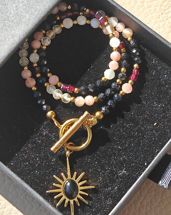 Klasyczny turmalin, kamień księżycowy, cytryn, granat