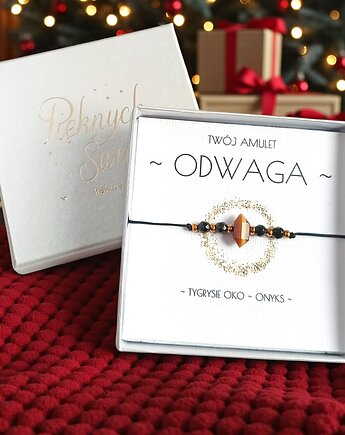 Amulet - ODWAGA - świąteczne pudełko - TYGRYSIE OKO, ONYKS, kaktusia