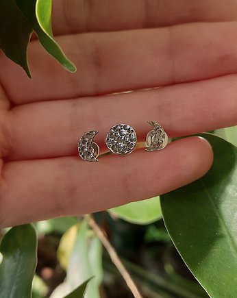 Kolczyki srebrne MOON Pełnia i Sierpy 3szt, ZIĘBA