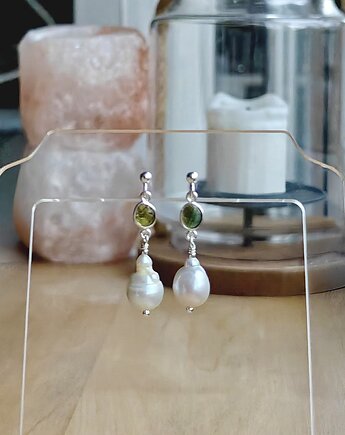 Kolczyki srebrne Perła barokowa z turmalinem, Studio Gazela