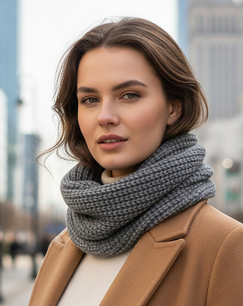 Komin damski Szary szal Wełniany Alpaka, AKADEMIA STYLU