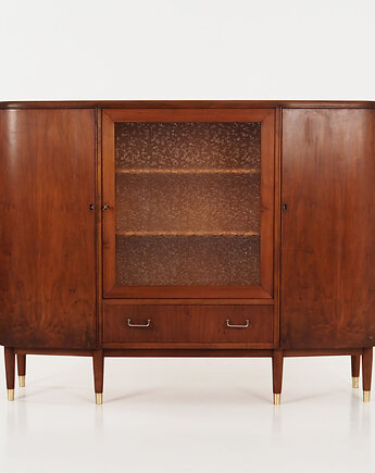 Highboard orzechowy, duński design, lata 60, produkcja: Dania, Przetwory design