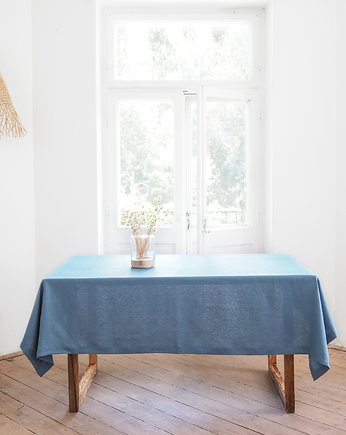 Lniany obrus z listwą heavy linen DUSTY BLUE, so linen!
