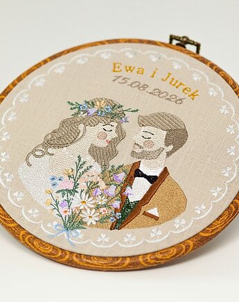 Personalizowana pamiątka ślubna, haft w oprawie vintage, Plasun