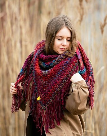 Chusta  z frędzlami MAXCOLOR melange red, sploteka