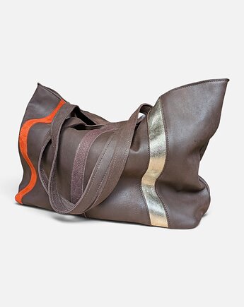Shoper bag brązowa torba z pomarańczem, Łagoda