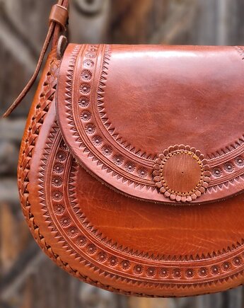 Torebka skórzana ręcznie robiona góralska Isla na ramię wzory, SempreArte