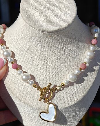 Naszyjnik perły i rodonit, NESSING handmade