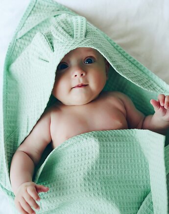 Okrycie Kąpielowe z Kapturkiem Ręcznik Bawełna 75x75cm  MINT od BabyU, Sleepdo