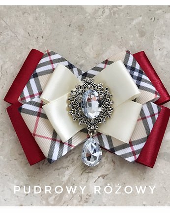 Brosza  Świąteczna w kratę NEW, Pudrowy Różowy