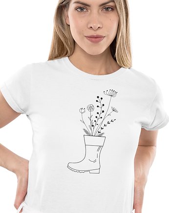 Koszulka kwiaty line art rośliny natura, EvienArt