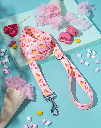 Smycz miejska dla psa różowa LODY 500cm 5m szerokość taśmy 2cm, Kolorowe Łapki