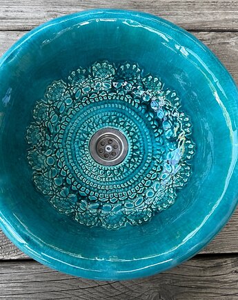 UM2 Umywalka ceramiczna, owalna z koronkami, Dekornia