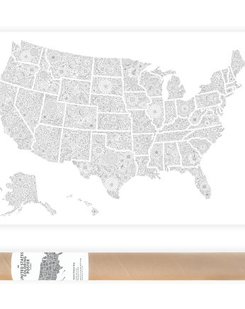 Mapa USA, Kwiaty - Plakat do Kolorowania, Anna Grunduls Design