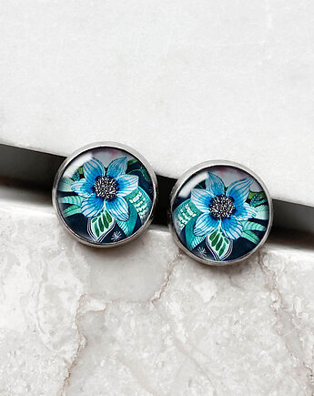 BLUE FLOWER kolczyki wkrętki na specjalną okazję, muamua design