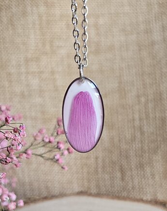 Srebrna zawieszka jajowata suszone kwiatowy różowa