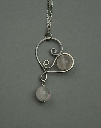 Wisiorek serce kwarc różowy wire wrapping, Agata Rozanska