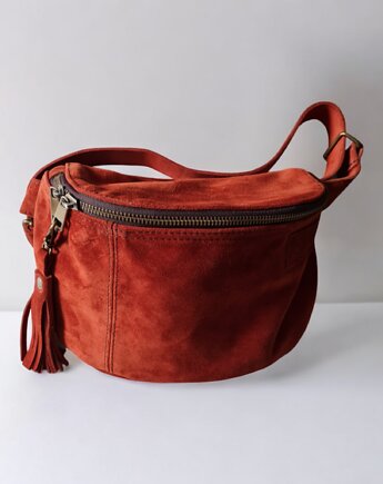 Duża zamszowa nerka, saszetka Boho. Skóra naturalna, etui gratis, UNIQUE HandMade