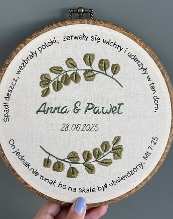 Ręcznie haftowany tamborek dla pary, ślub, pamiątka, rocznica, Boski Haft